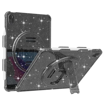 Coque étincelante avec support pour iPad (2025) / 10,9 (2022), housse de protection tablette résistante aux chocs en PC rigide et TPU souple - Noir scintillant