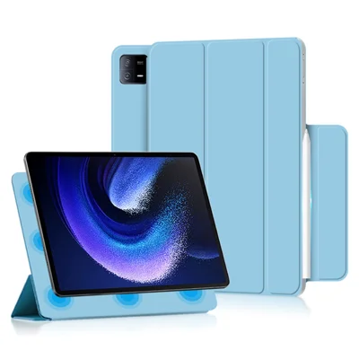 For Xiaomi Pad 6 Magnetic PU Leather Tablet Case Tri-fold Protective Stand Cover - Blue