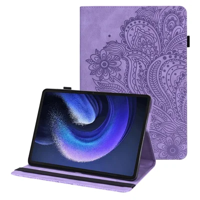 For Xiaomi Pad 6 Imprinting Pattern Cover Stand Card Holder PU Leather Tablet Case - Purple