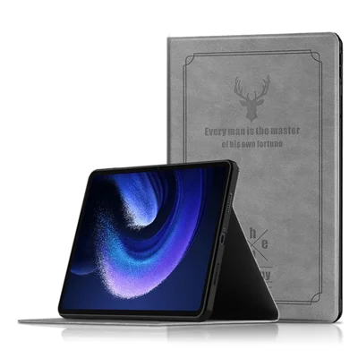 For Xiaomi Pad 6 PU Leather Tablet Case Full Protection Stand Tablet Cover - Grey