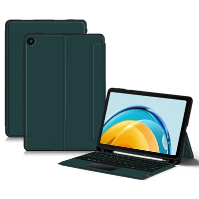 Étui en cuir pour Huawei MatePad SE 10,4 pouces + clavier Bluetooth compatible avec pavé tactile rétroéclairé - Vert