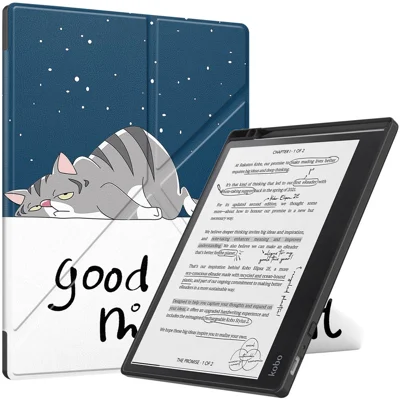 For Kobo Elipsa 2E Origami Stand Case PU Leather Pattern Printing Ebook Reader Cover with Auto Wake / Sleep - Cat