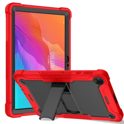 Para Huawei MatePad T 10S 10.1 polegadas / T 10 9.7 polegadas Capa de Tablete à Prova de Choque com Suporte Silicone + PC Capa à Prova de Poeira - Vermelho+Preto