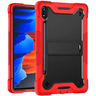 For Samsung Galaxy Tab S8 Ultra Kickstand Tablet Case Silicone + PC Shockproof Cover - Red+Black