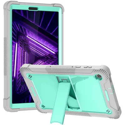 Para Lenovo Tab M10 Plus Kickstand Tablet Case Silicone + PC Rugged Kids Protective Cover - Cinza+Verde Menta