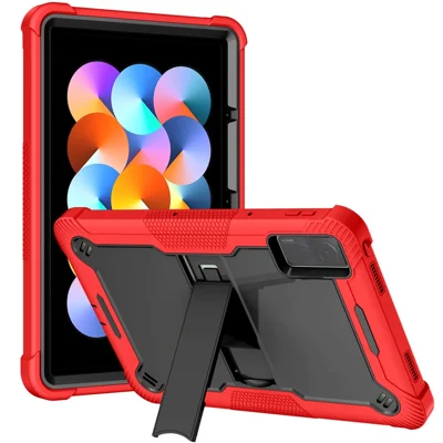 Für Xiaomi Redmi Pad Kickstand Cover Silikon + PC stoßfeste Tablet-Hülle - Rot+Schwarz