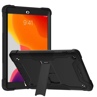 Kickstand Stoßfeste Hülle für iPad 10.2 (2019) / (2020) / (2021), Silikon + PC Tablet-Hülle - Schwarz