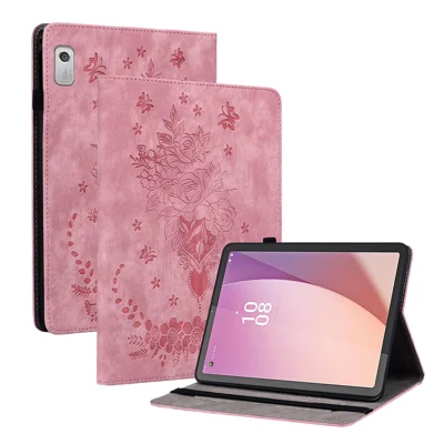Para Lenovo Tab M9 Soporte Ranuras para tarjetas Funda para Tablet Impresa de Cuero PU Cubierta Protectora - Rosa