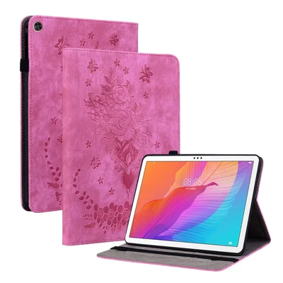 For Huawei Enjoy Tablet 2 / MatePad T 10S / T 10 9.7 inch Imprinted Design Stand Tablet PU Leather Case Cover - Rose