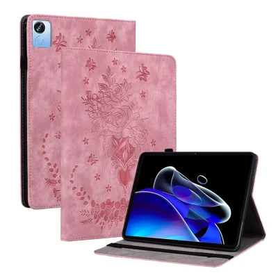 For Realme Pad X Card Holder Tablet Case Imprinted PU Leather Stand Protective Cover - Pink