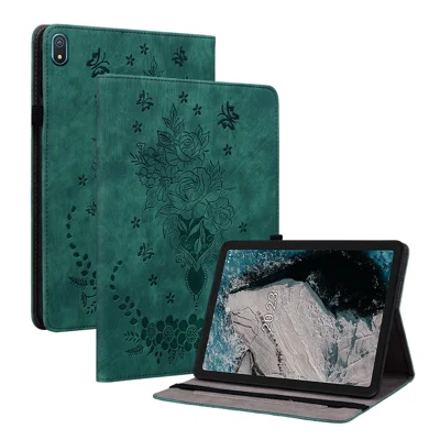 PU Leather Stand Tablet Case for Nokia T20 , Imprinted Card Holder Full Protection Tablet Cover - Green