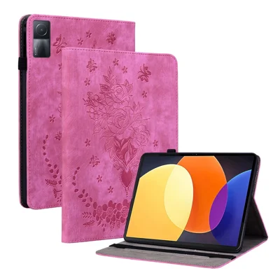 Verstellbarer Ständer Tablet-Abdeckung für Xiaomi Redmi Pad, Kartenfach mit geprägtem PU-Leder-Tablet-Gehäuse - Rose