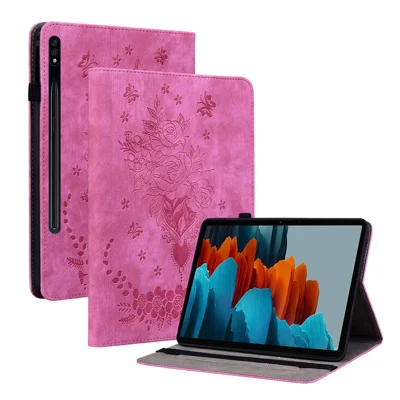 Tablet-Lederhülle für Samsung Galaxy Tab S7 / S8, Kartenfächer, Ständer, bedruckter Tablet-Schutz - Rose