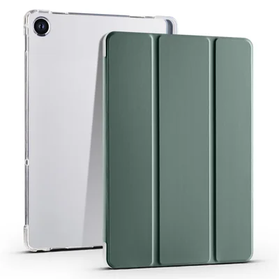 För Lenovo Tab M10 Plus (3:e generationen) Tri-fold ställande tabletdocka Transparent rygg TPU-läder vikbar hylsa med pennficka - Midnattsguldröd
