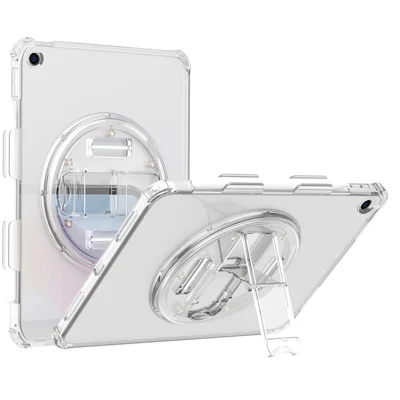 For iPad 10.2 (2021) / (2020) / (2019) Rotary Hand Strap Kickstand Tablet Case TPU+PC Tablet Cover with Shoulder Strap - Transparent White