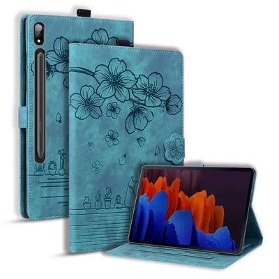 Card Slots Tablet Case for Samsung Galaxy Tab S9+ / S8+ / S7+ / S7 FE T970 T976B PU Leather Stand Tablet Cover - Green