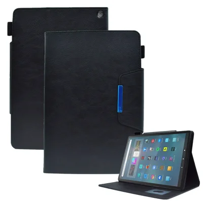 Tablet Case for Amazon Fire Max 11 , Card Holder Cowhide Texture PU Leather Stand Cover - Black