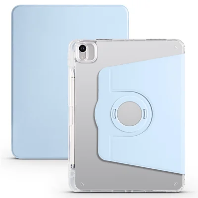 For iPad Pro 11 (2021) / (2020) / (2022) / iPad Air (2020) / (2022) Rotating Stand Tablet Cover PU Leather TPU Crystal Clear Back Case - Baby Blue