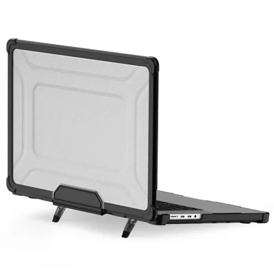 Für MacBook Pro 16 Zoll (2024) (2023) (2021) (A2485 M1 Pro / M1 Max / A2780) rutschfeste Laptoptasche mit Wärmeableitung PC+TPU-Ständerhülle - Schwarz