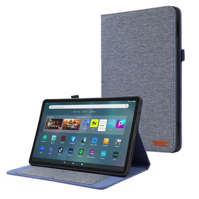 Para Amazon Fire Max 11 Stand Tablet Case Cloth Texture PU Leather Smart Cover com Porta-Cartão - Azul