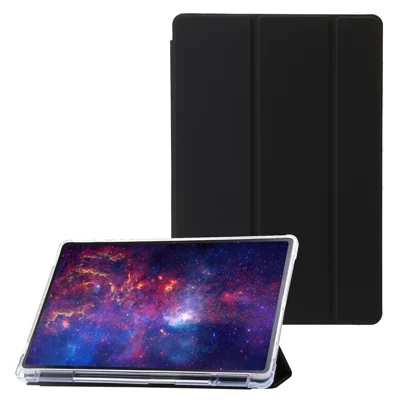 For Samsung Galaxy Tab S9+ Tri-fold Stand Smart Cover PU Leather+Acrylic+TPU Transparent Tablet Case - Black