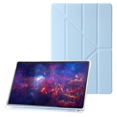 Für Samsung Galaxy Tab S9+ Origami Tri-fold Stand Cover PU Leder + Acryl + TPU Auto Wake / Sleep Tablet Hülle - Baby Blau