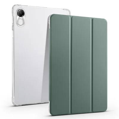 For Honor Pad X8 Pro / Pad X9 Trifold Stand Tablet Case Pen Slot PU Leather Transparent TPU Back Cover - Midnight Green