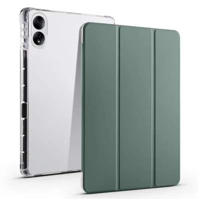 For Honor MagicPad 13 Custodia in Pelle PU Trasparente TPU Tablet Trifold Stand Custodia Tablet con Portapenna - Verde Mezzanotte