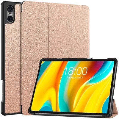 Funda inteligente para Teclast T50 Pro, Cubierta de tableta plegable Tri-fold de piel de PU resistente a los golpes - Oro rosa