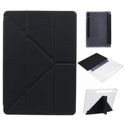 Pour Samsung Galaxy Tab S9 PU+Acrylique+Boîtier TPU Origami Tri-fold Support Tablette Couverture Auto Wake / Sleep Antichoc Cas - Noir