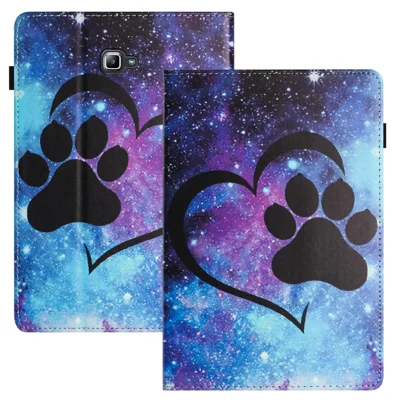 For Samsung Galaxy Tab A 10.1 (2016) T580 / T585 PU Leather Tablet Case Stand Shockproof Pattern Printing Cover - Love Footprint