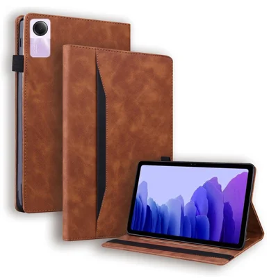 For Xiaomi Redmi Pad SE PU Leather Tablet Case Full Protection Tablet Cover with Wallet Stand - Brown