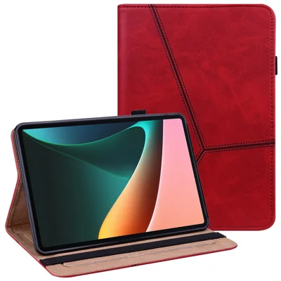 För Lenovo Xiaoxin Pad Pro 12,7 tum PU-läderfodral Ställbar kortficka Tabletfodral - Röd
