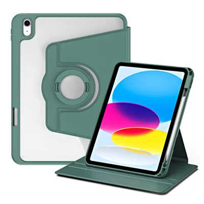 Capa Inteligente para iPad (2025) / 10,9 (2022) com Suporte Giratório de Poliuretano + Acrílico, Capa Protetora para Tablet - Verde Meia-Noite