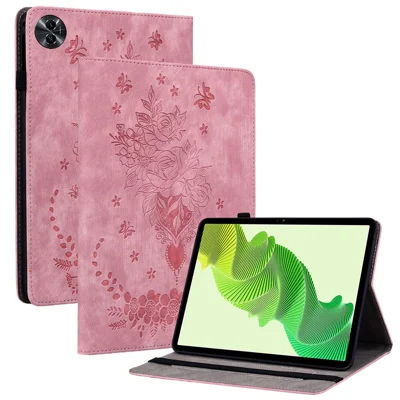 For Realme Pad 2 Protection Case PU Leather Stand Card Holder Tablet Cover - Pink