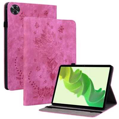 For Realme Pad 2 Protection Case PU Leather Stand Card Holder Tablet Cover - Rose