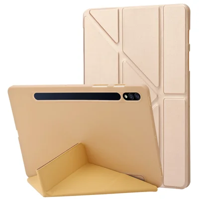 Para Samsung Galaxy Tab S9+ Tablet Case Capa de Silicone + PU Couro com Função Acordar / Dormir Automática - Dourado