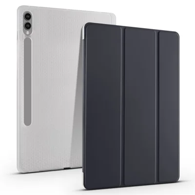Für Samsung Galaxy Tab S9+ Stoßfeste Tablet-Hülle PU+Transparente TPU-Rückabdeckung mit Stifthalter - Schwarz