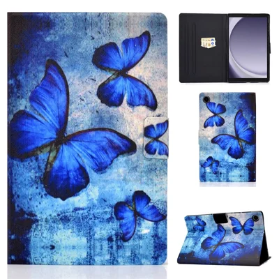 For Samsung Galaxy Tab A11 / A9 Case with Card Holder Anti-Scratch PU+TPU Tablet Cover - Retro Butterflies