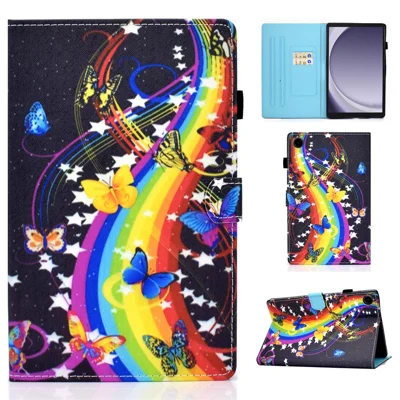 For Samsung Galaxy Tab A11 / A9 Protective Case Stitching PU Leather+TPU Tablet Cover with Card Slots - Music Butterfly