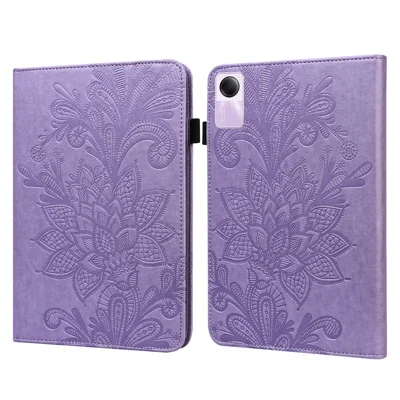 For Xiaomi Redmi Pad SE Case Flower Imprinted Leather Tablet Protective Cover - Purple