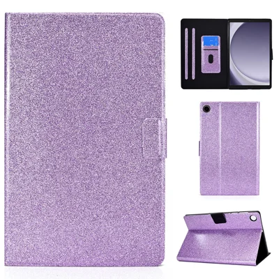 For Samsung Galaxy Tab A11 / A9 Stand Case Glitter PU Leather Card Slots Tablet Cover - Purple