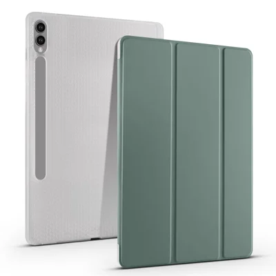 For Samsung Galaxy Tab S9+ Case Tri-Fold Stand Shockproof Tablet Cover with Pen Slot - Midnight Green