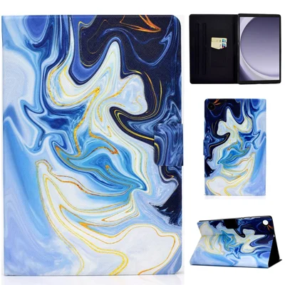 Voor Samsung Galaxy Tab A9 hoes met kaartsleuven, standaard, tablet lederen cover - Blauw marmer