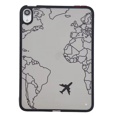 For iPad mini (2024) / mini (2021) Case Skin-Touch Pattern Printing Tablet Cover - Airplane and Map