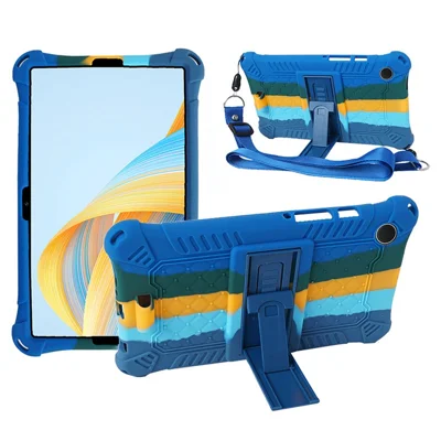 For Samsung Galaxy Tab A9 Case Anti-drop PC+Silicone Tablet Cover with Shoulder Strap - Colorful  /  Dark Blue