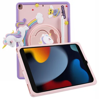 For iPad 10.2 (2021) / (2020) / (2019) / Air 10.5 inch (2019) / Pro 10.5-inch (2017) Case Cartoon Horse Rotary Kickstand Cover