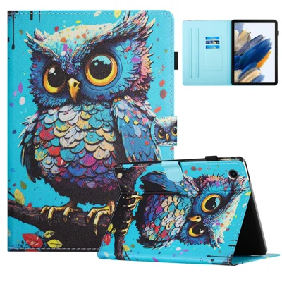 Capa em Pele Sintética com Impressão de Padrão e Porta-cartões para Samsung Galaxy Tab A11 / A9 - Coruja