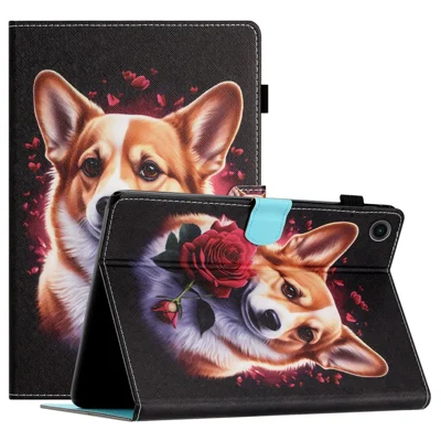 For Samsung Galaxy Tab A9 PU Leather Case Folio Stand Pattern Tablet Cover with Card Slots - Corgi