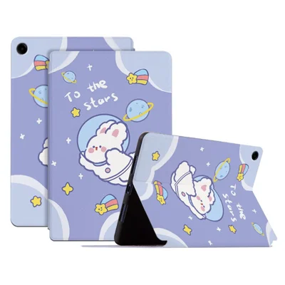 For Samsung Galaxy Tab A9+ Cartoon Pattern Cover PU Leather Smart Tablet Case - Space Rabbit
